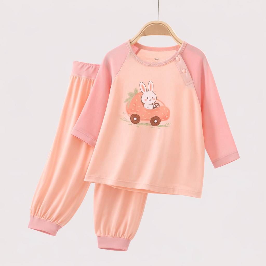 Little Plant Kids Modal Sleepwear Set Soft Pajamas Outfit -Pink - back view
