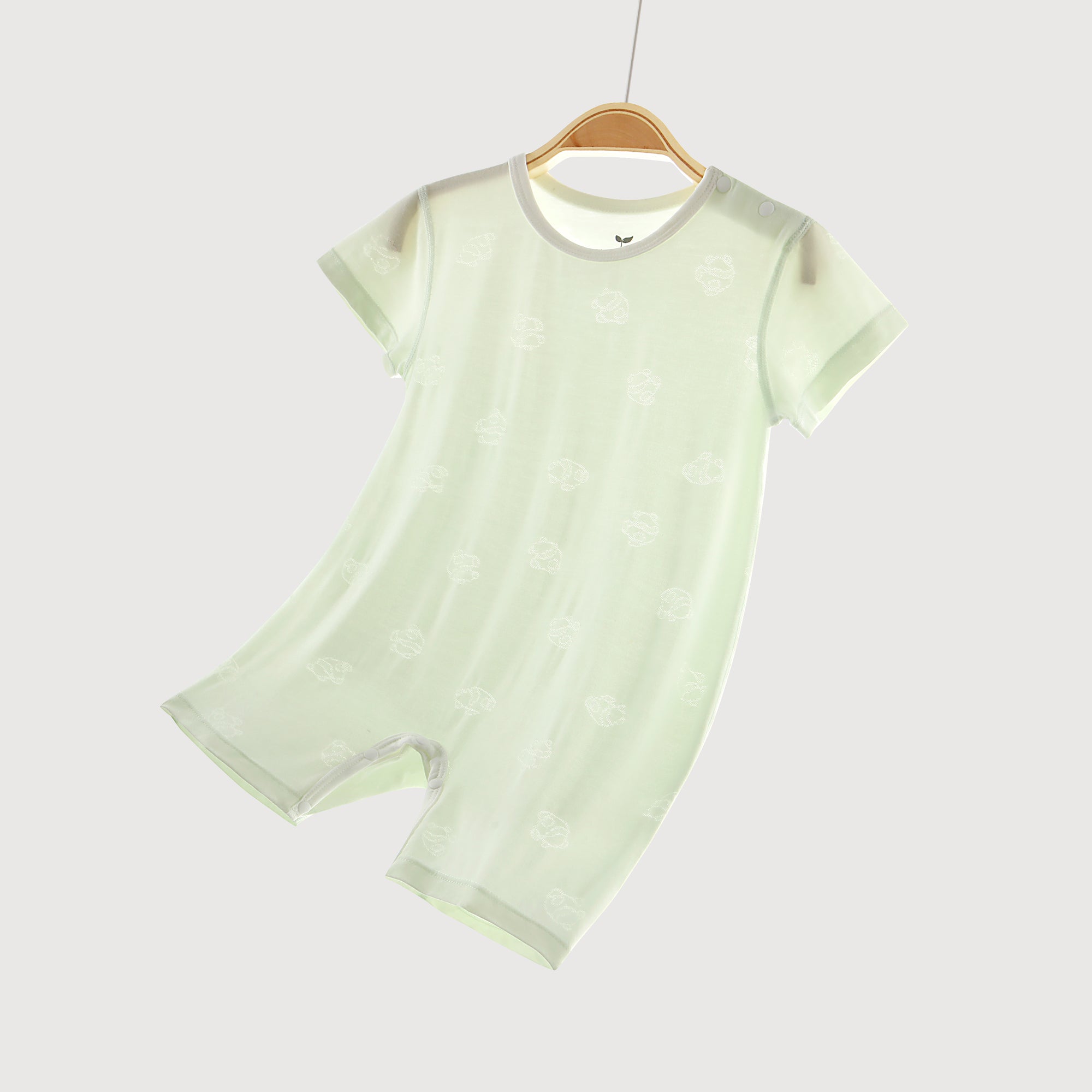 Little Plant Silky Soft TENCEL Modal Lightweight Jacquard Romper - Green Panda