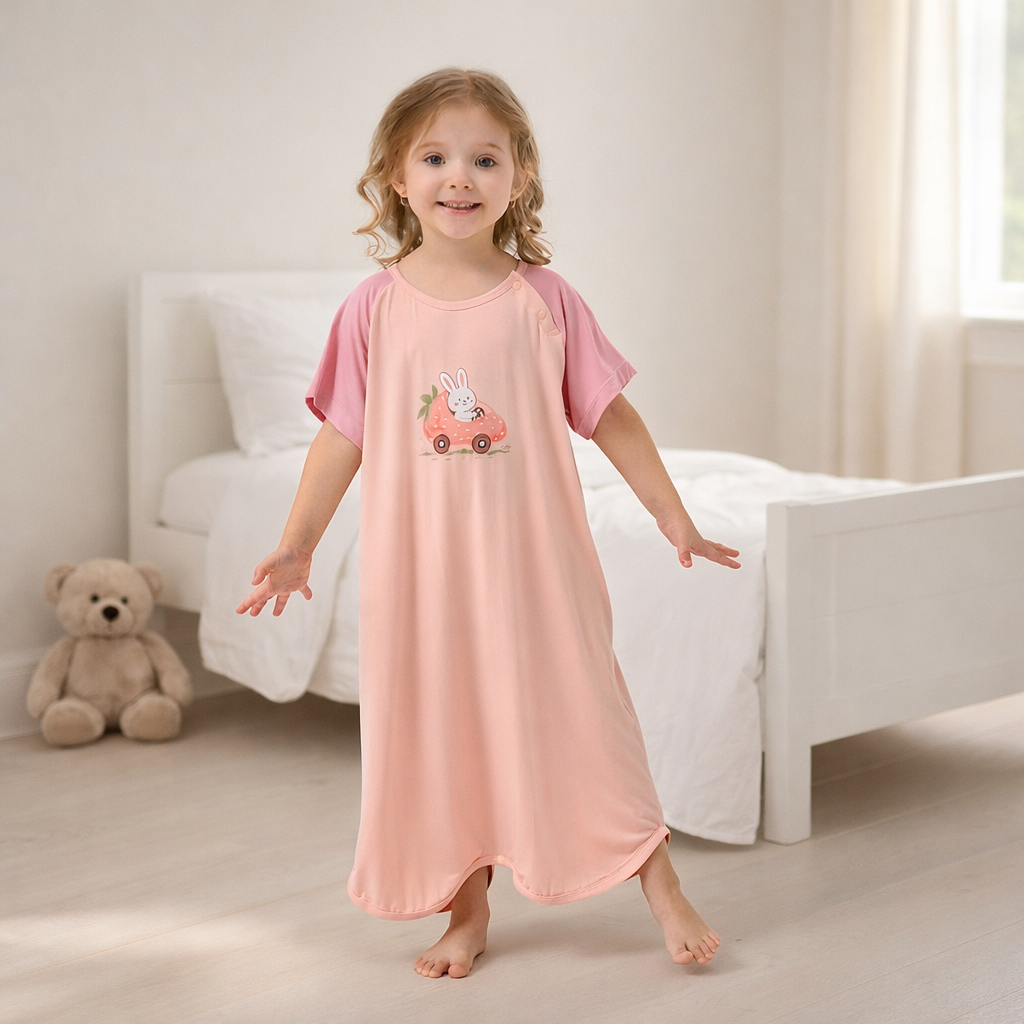 Soft Kids Modal Robe Pink Lightweight Sleepwear -Pink