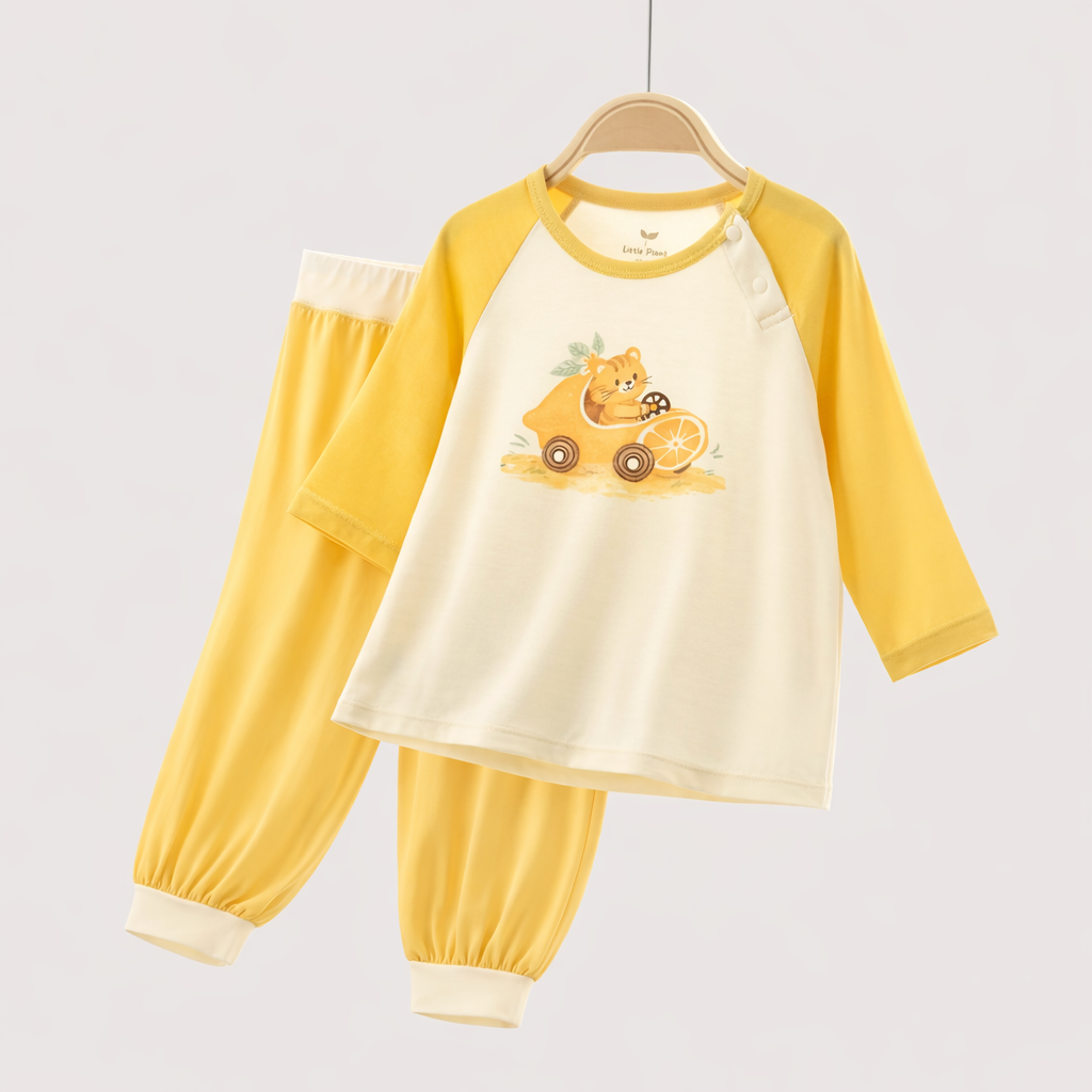 Little Plant Kids Modal Sleepwear Set Soft Pajamas Outfit -Yellow - back view
