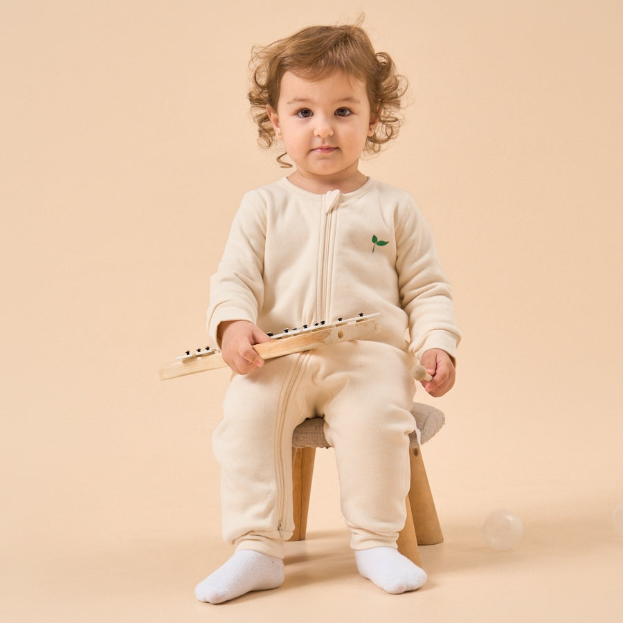 1.0 TOG Super Soft Organic Cotton 2-Way Zip Sleep & Play Pajama - Beige - close-up view