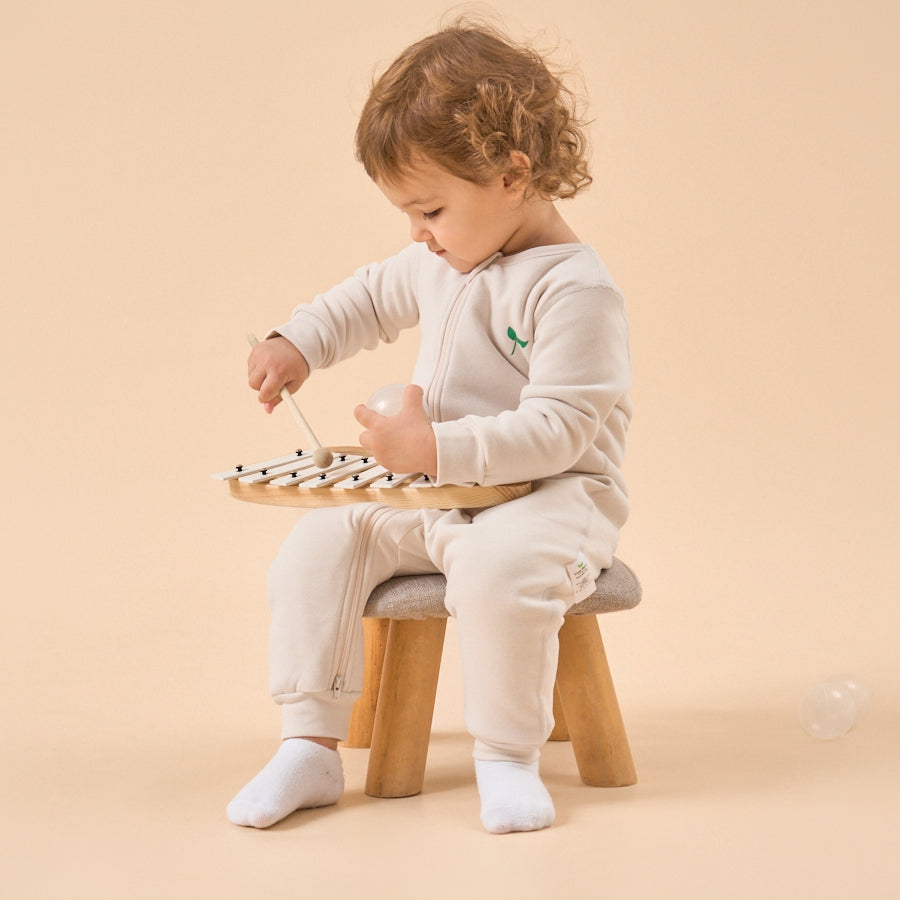 2.0 TOG Super Soft Organic Cotton 2-Way Zip Sleep & Play Pajama - Light Grey - close-up view