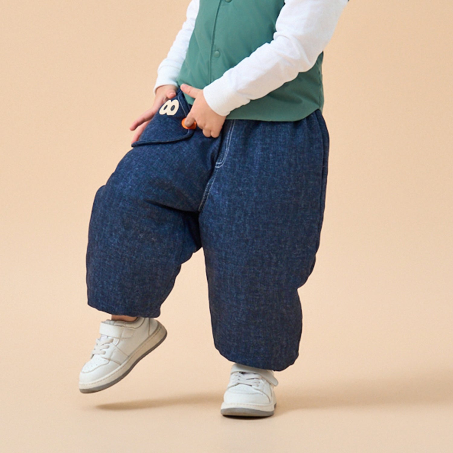 Premium White Duck Down Denim Puffer Pants - detail view