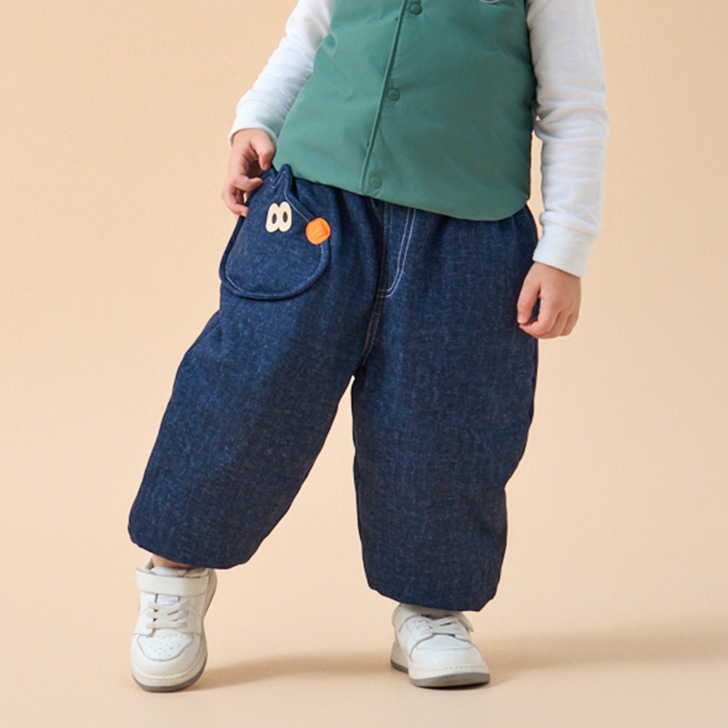 Premium White Duck Down Denim Puffer Pants - back view
