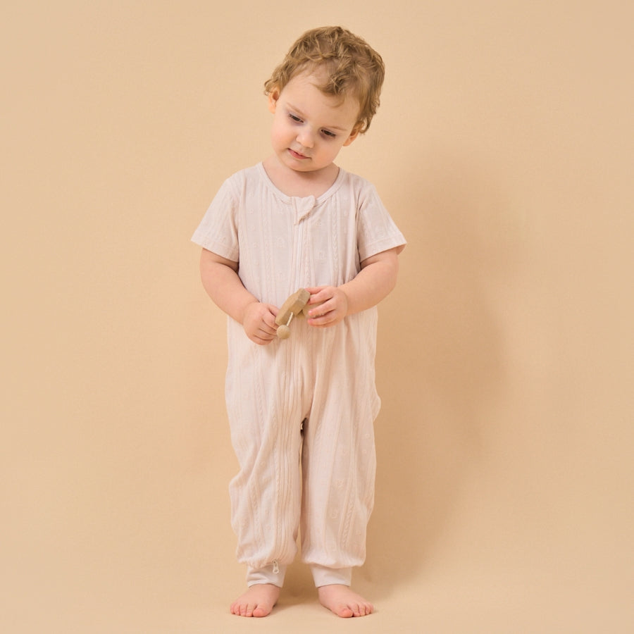 Baby Modal 2-Way Zip Pajamas Soft Sleepwear- Pink Bear - close-up view