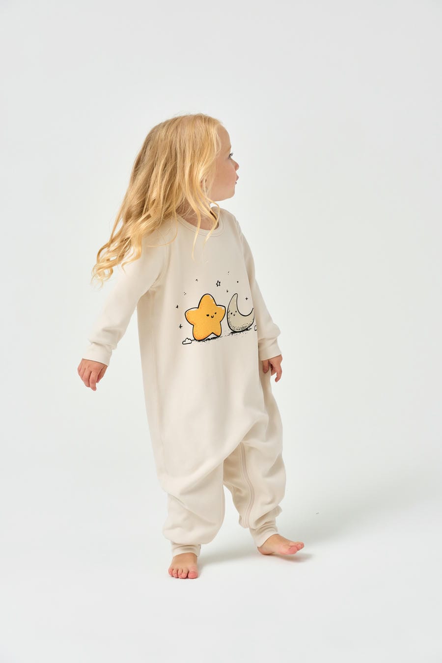 Double Layer Super Soft TENCEL Modal & Organic Cotton Footie Crotch Zipper Pajama - Star&Cloud - close-up view