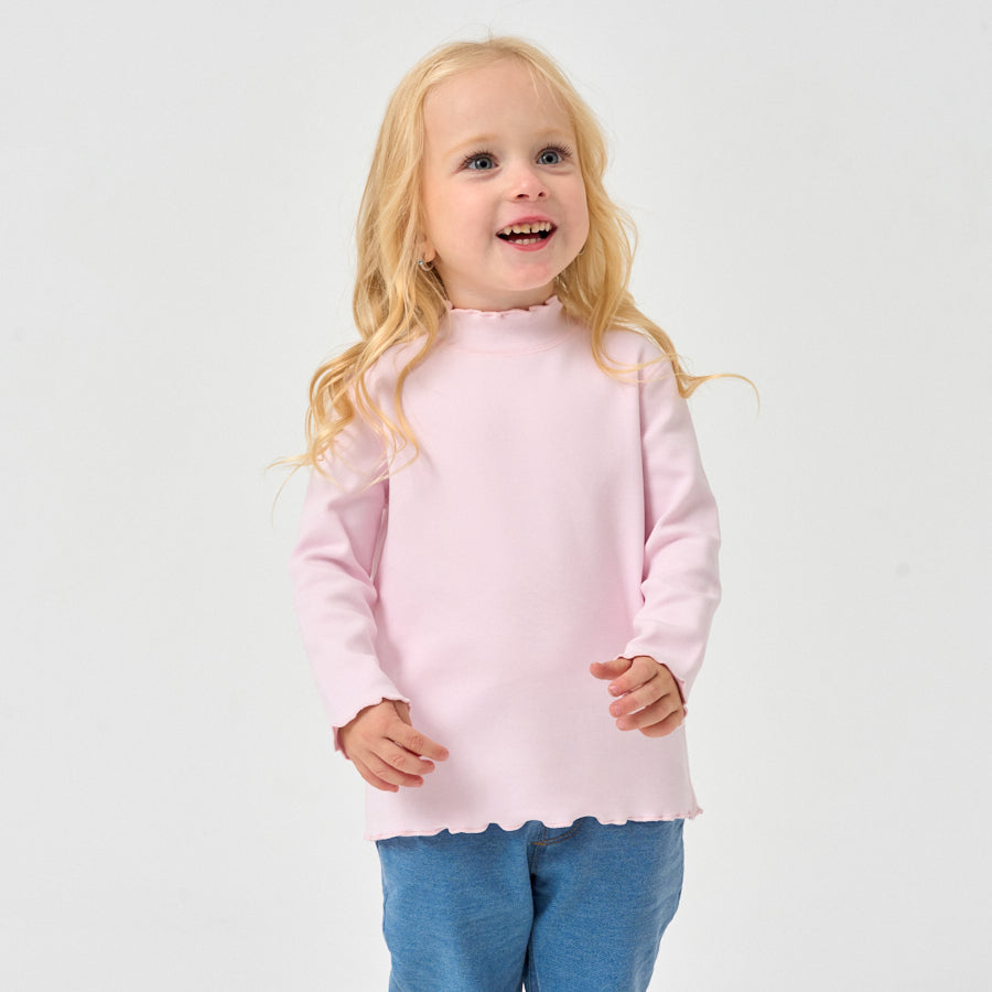Long Sleeve Slim Fit Mock Neck Top - Pink - detail view