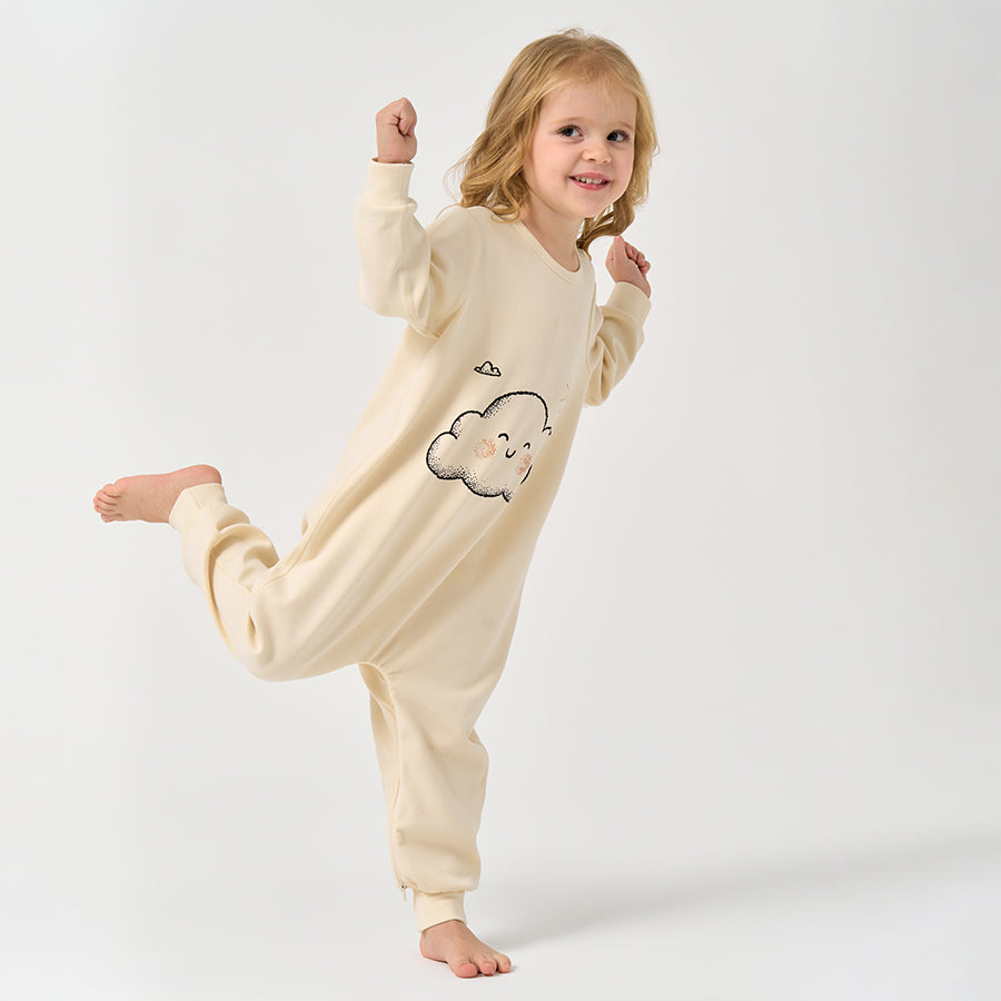 Super Soft TENCEL Modal & Organic Cotton Footie Crotch Zipper Pajama - Smile Cloud - close-up view
