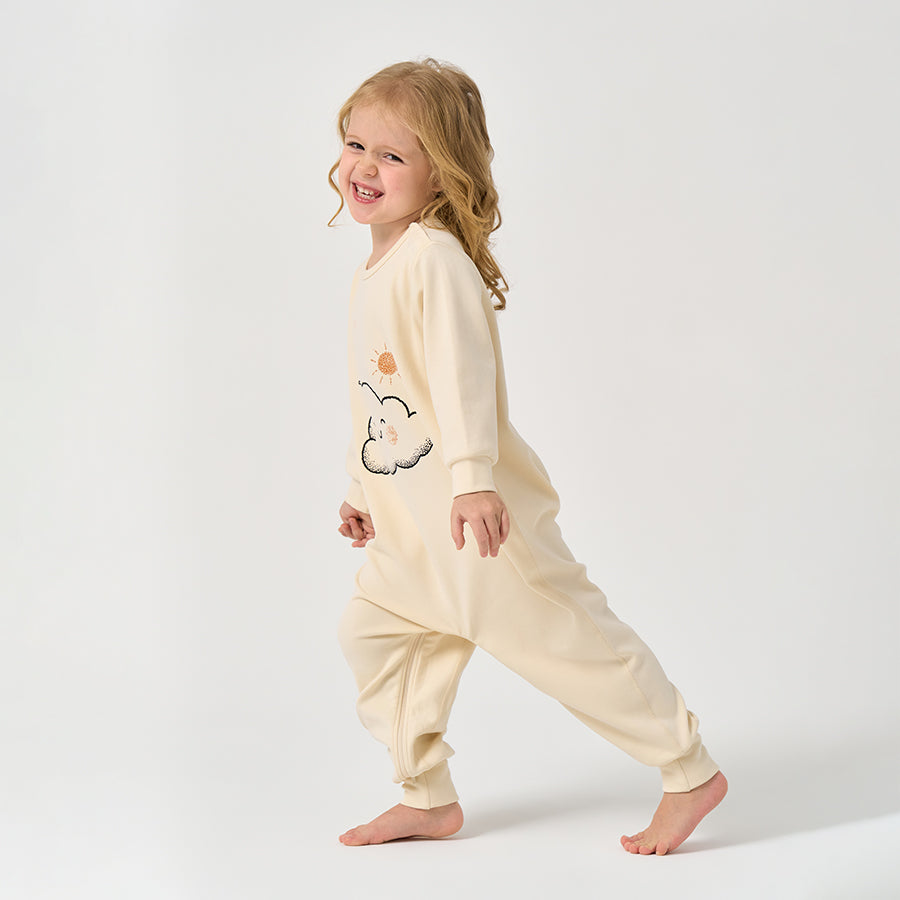 Super Soft TENCEL Modal & Organic Cotton Footie Crotch Zipper Pajama - Smile Cloud - lifestyle view