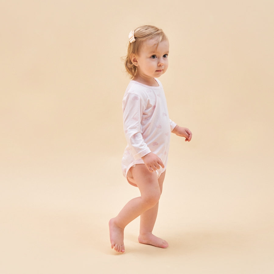 Silky Soft TENCEL Modal Long Sleeve Bodysuit - Pink Heart - close-up view