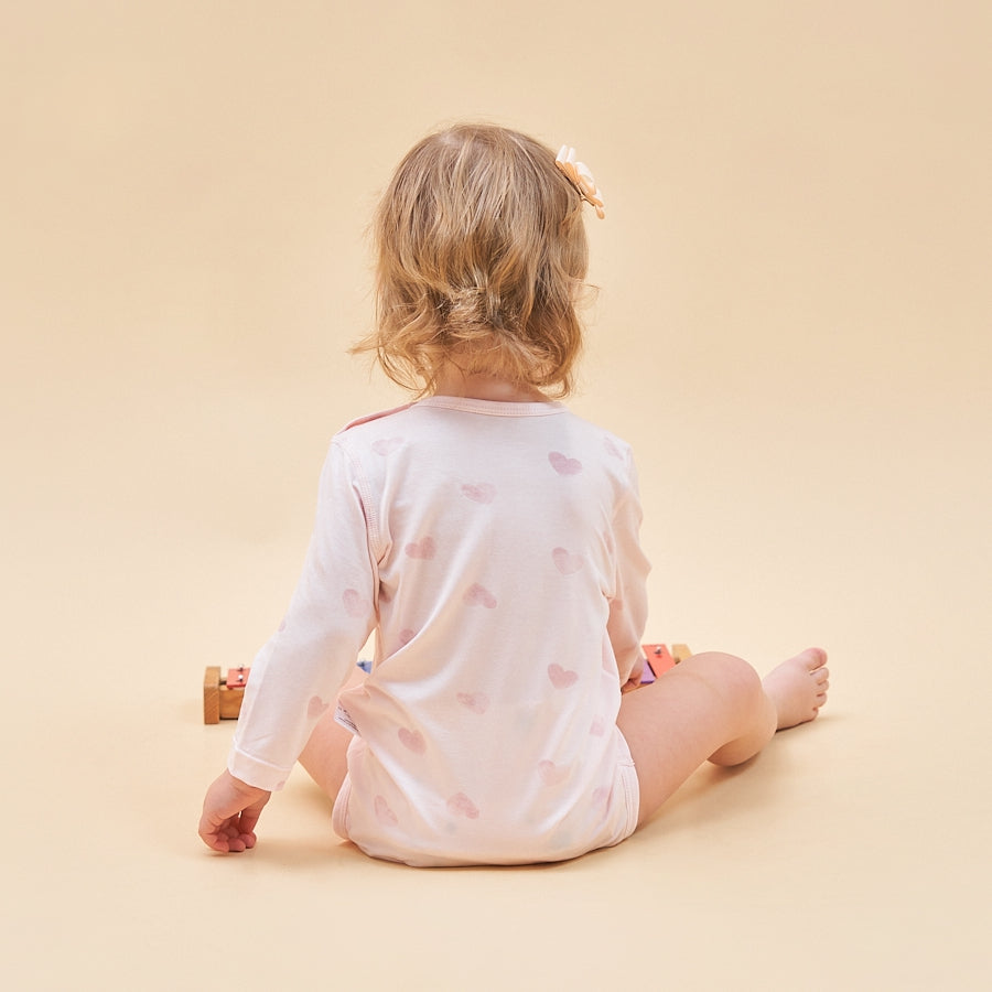 Silky Soft TENCEL Modal Long Sleeve Bodysuit - Pink Heart - detail view