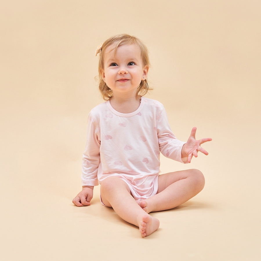 Silky Soft TENCEL Modal Long Sleeve Bodysuit - Pink Heart - back view