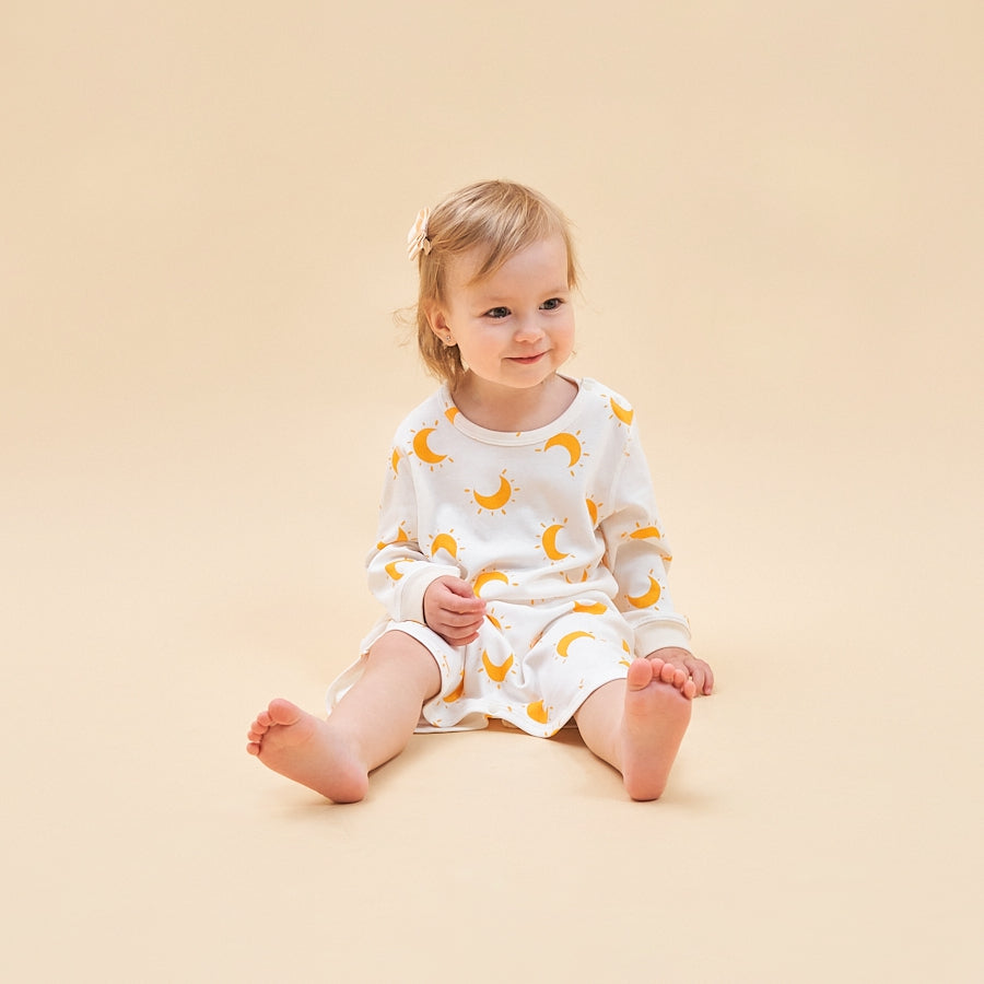 Super Soft TENCEL Modal & Organic Cotton Robe Long Sleeve - Yellow Moon - close-up view