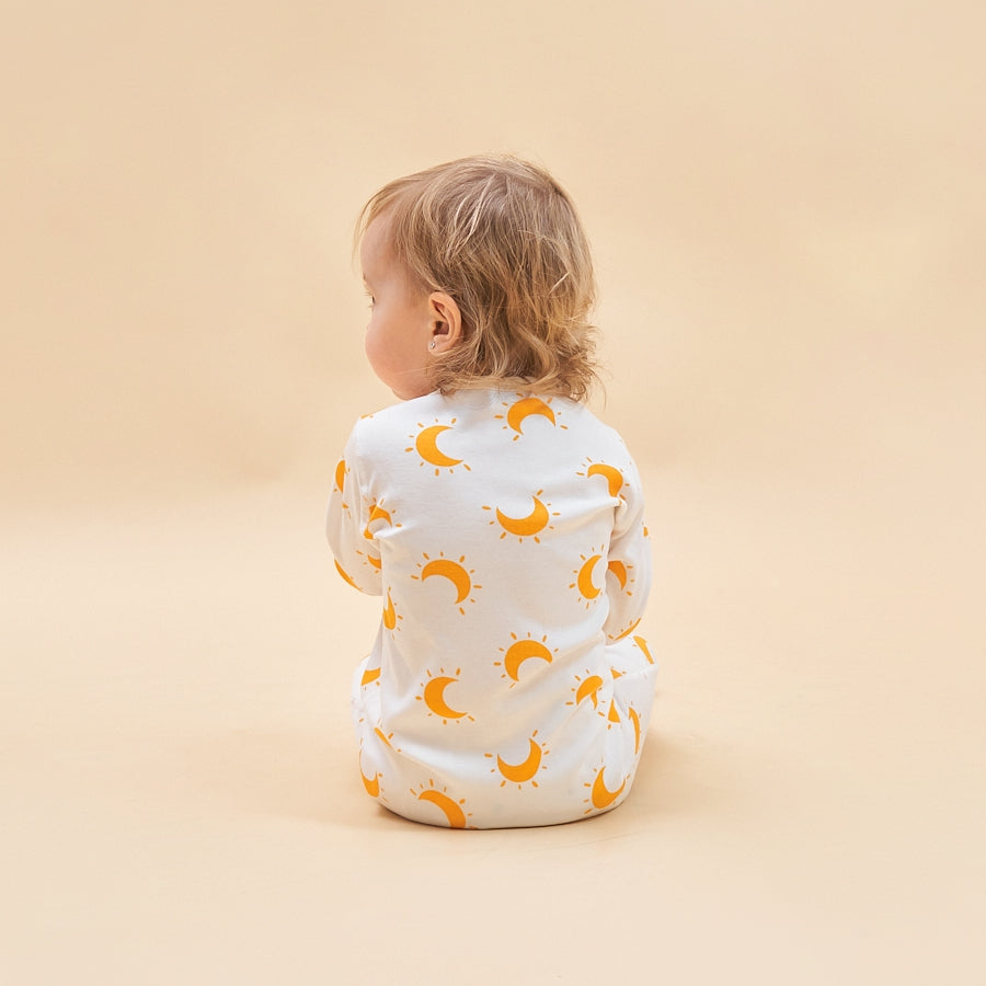 Super Soft TENCEL Modal & Organic Cotton 2-Way Zip Sleep & Play Pajama - Yellow Moon - lifestyle view