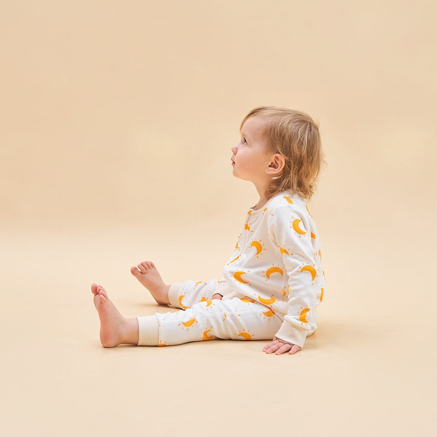 Super Soft TENCEL Modal & Organic Cotton 2-Way Zip Sleep & Play Pajama - Yellow Moon - close-up view
