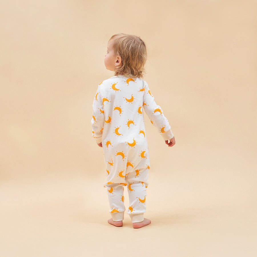 Super Soft TENCEL Modal & Organic Cotton 2-Way Zip Sleep & Play Pajama - Yellow Moon - detail view