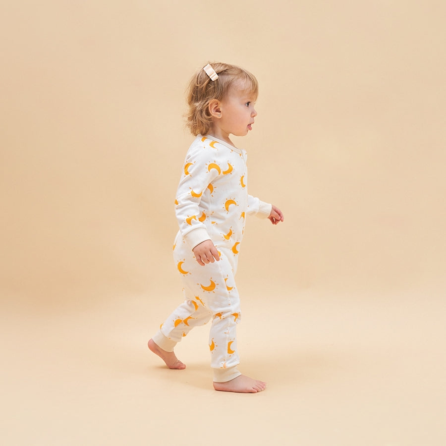 Super Soft TENCEL Modal & Organic Cotton 2-Way Zip Sleep & Play Pajama - Yellow Moon - back view