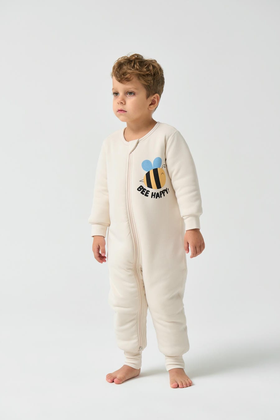 2.0T Super Soft Footie Two-way Zipper Padded Pajama - Bee Happy! - lifestyle view
