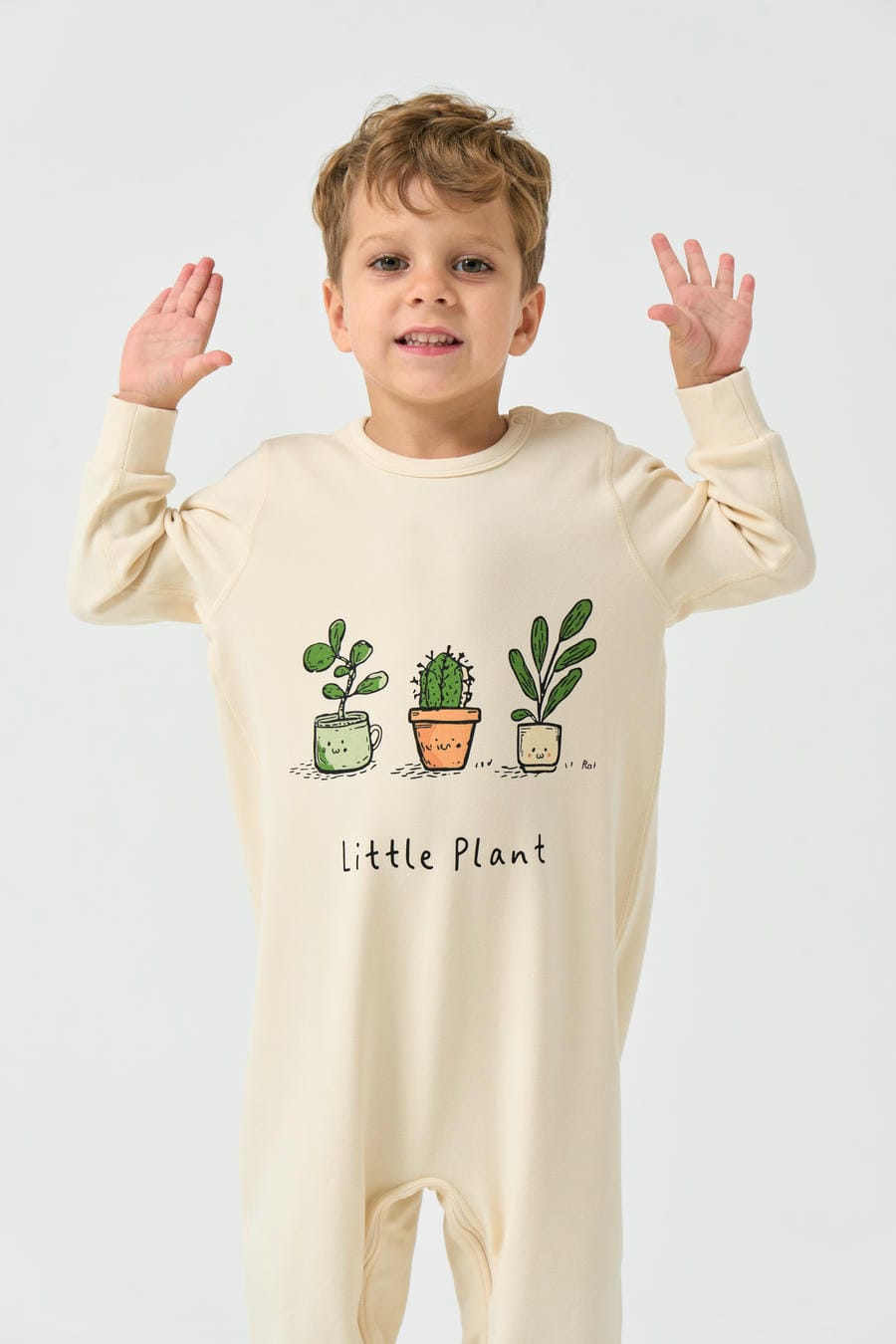 Double Layer Super Soft TENCEL Modal & Organic Cotton Footie Crotch Zipper Pajama - Little Plant - back view