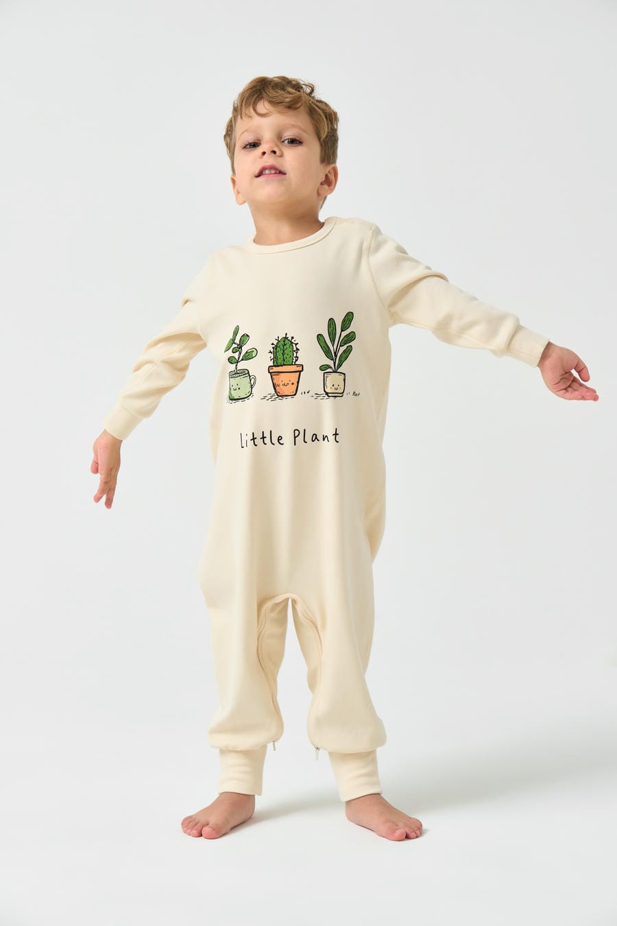 Double Layer Super Soft TENCEL Modal & Organic Cotton Footie Crotch Zipper Pajama - Little Plant