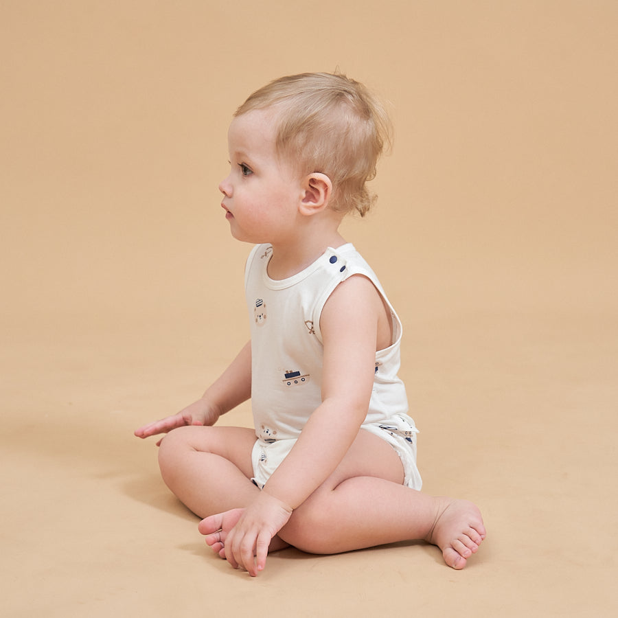 Silky Soft TENCEL Modal Tank Bodysuit - Navy Bear - close-up view