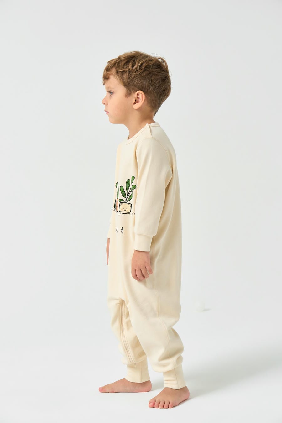 Double Layer Super Soft TENCEL Modal & Organic Cotton Footie Crotch Zipper Pajama - Little Plant - lifestyle view