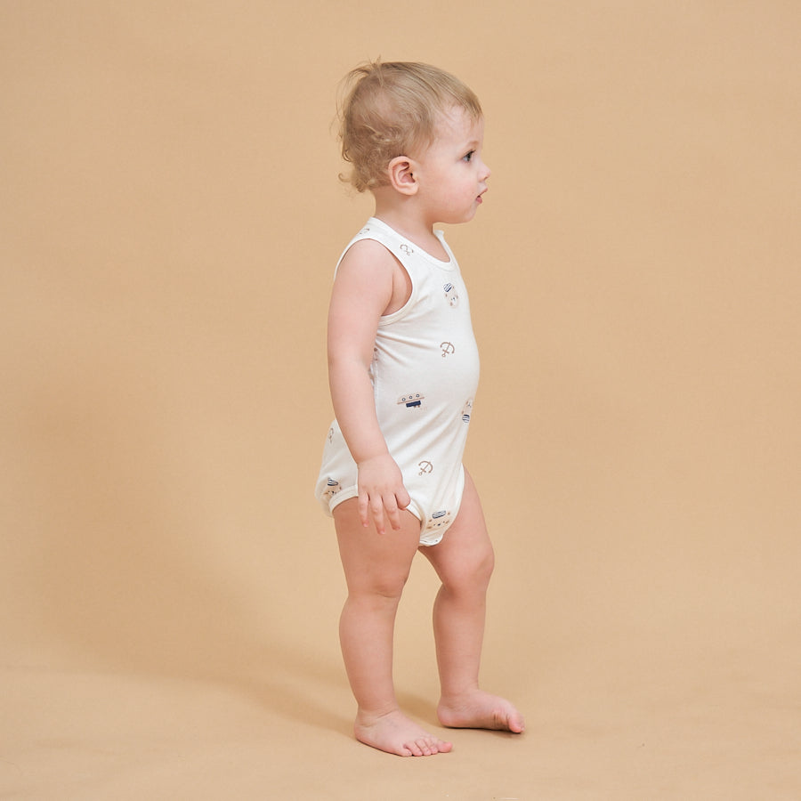 Silky Soft TENCEL Modal Tank Bodysuit - Navy Bear - back view