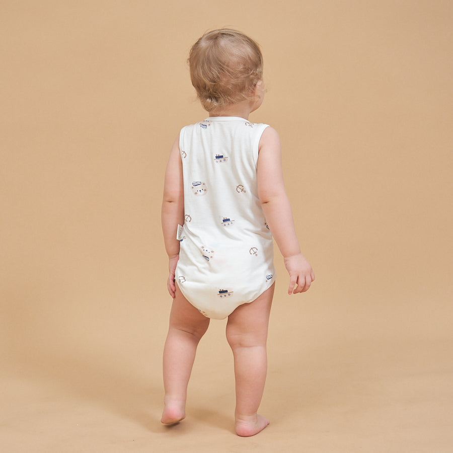 Silky Soft TENCEL Modal Tank Bodysuit - Navy Bear - detail view