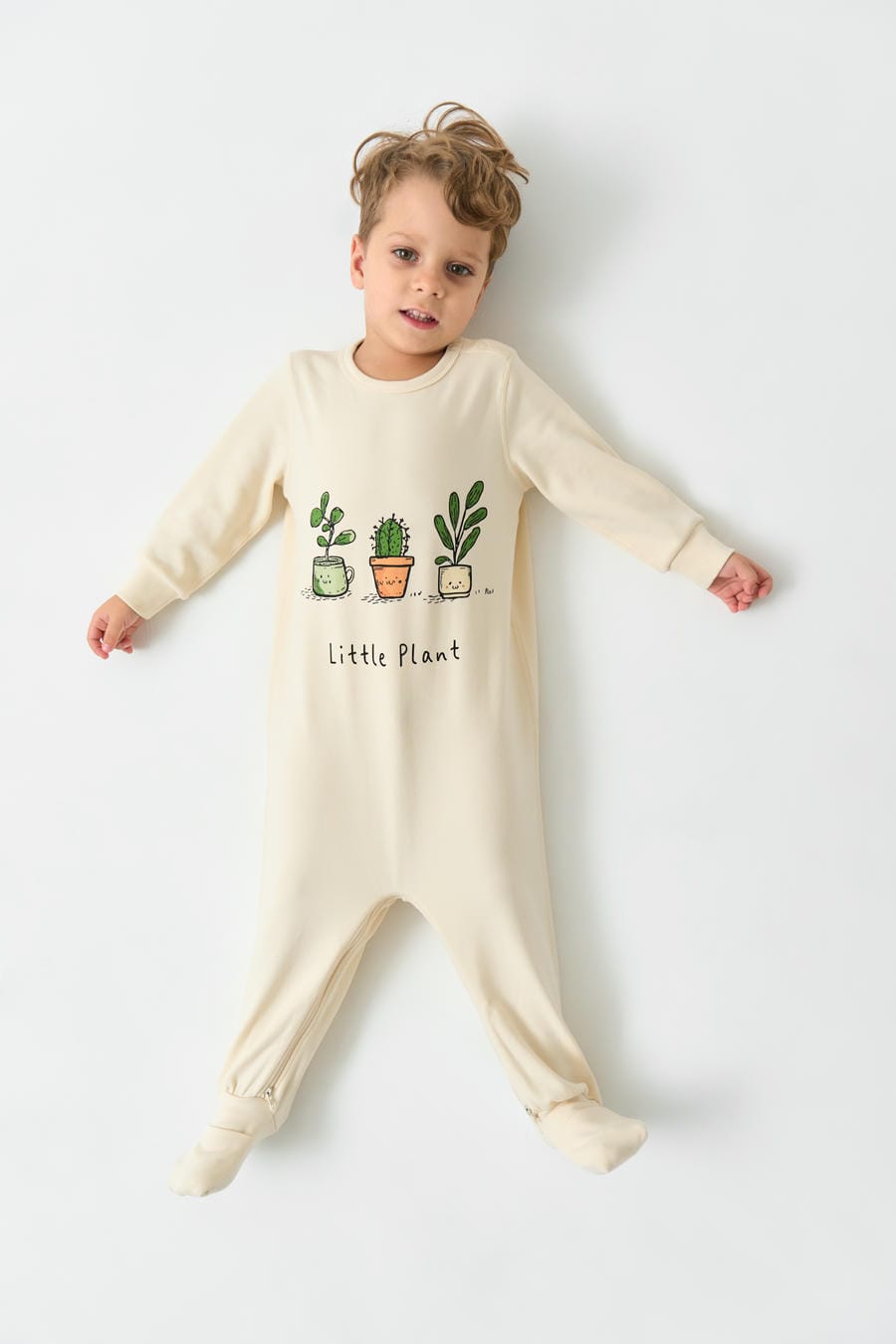 Double Layer Super Soft TENCEL Modal & Organic Cotton Footie Crotch Zipper Pajama - Little Plant - view 7