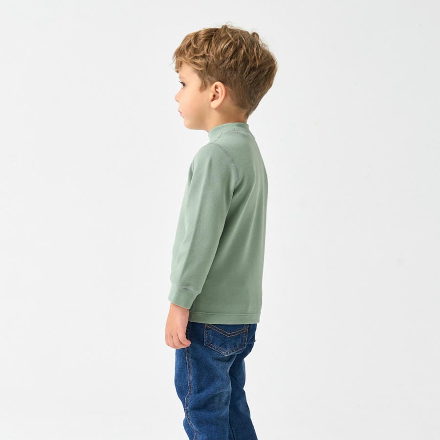 Long Sleeve Slim Fit Mock Neck Top - Green - back view