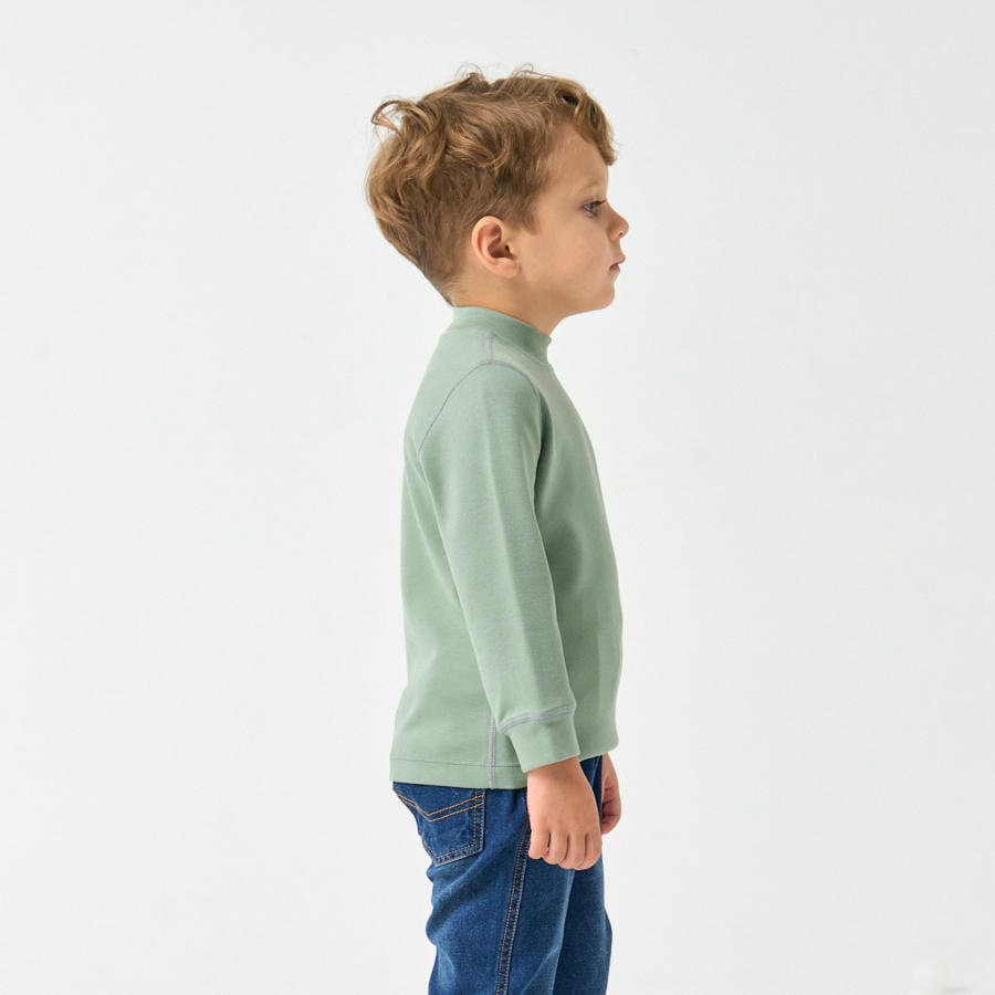 Long Sleeve Slim Fit Mock Neck Top - Green - detail view