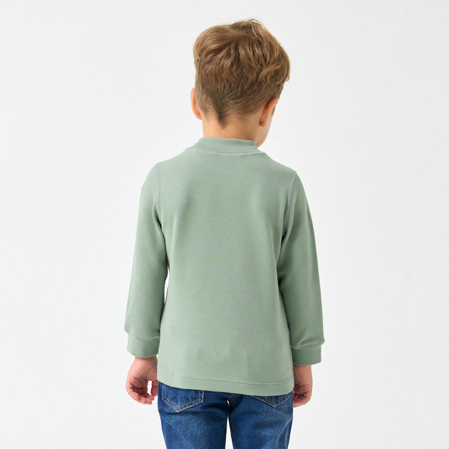 Long Sleeve Slim Fit Mock Neck Top - Green - close-up view