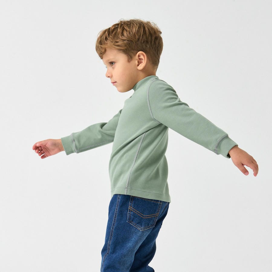 Long Sleeve Slim Fit Mock Neck Top - Green - lifestyle view