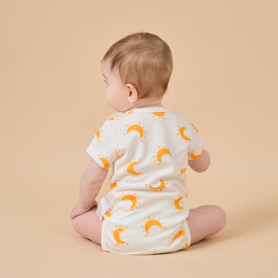 Baby Modal Cotton Bodysuit Soft Breathable Romper - Yellow Moon - close-up view