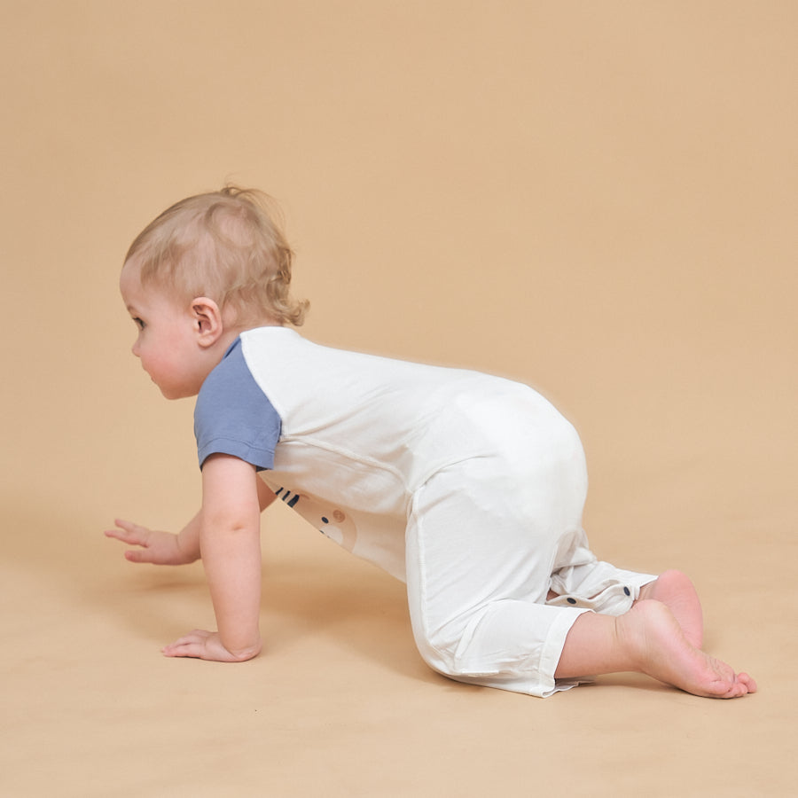 Silky Soft TENCEL Modal Lightweight Romper - Navy Bear - detail view
