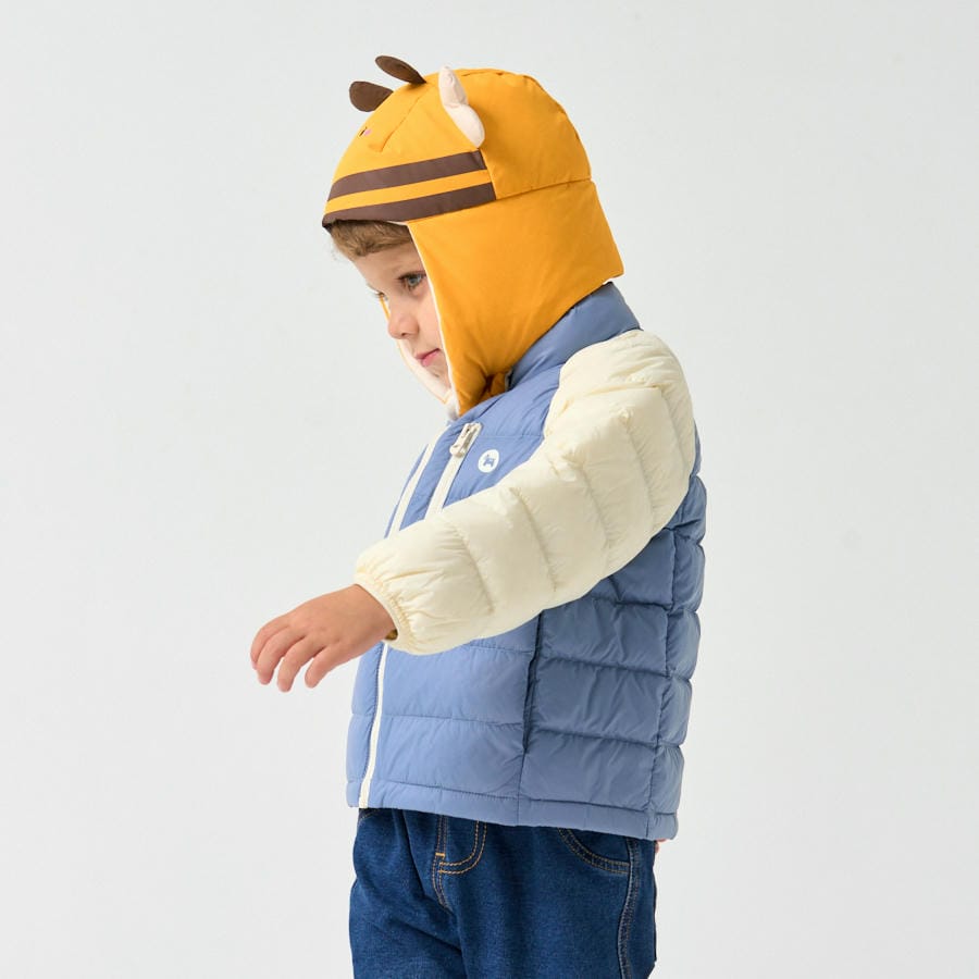 Kids Bumblebee White Duck Down Winter Hat - detail view