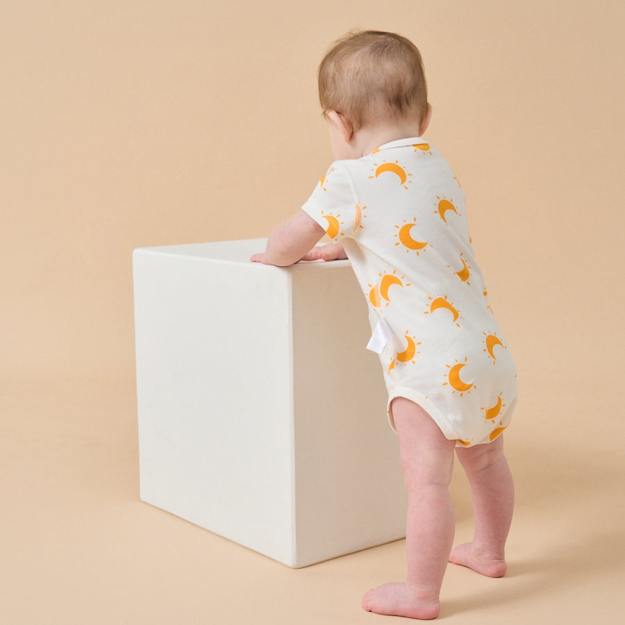 Baby Modal Cotton Bodysuit Soft Breathable Romper - Yellow Moon - back view