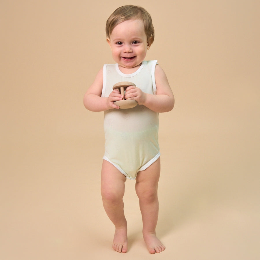 Silky Soft TENCEL Modal Jacquard Tank Bodysuit - Green Panda - close-up view