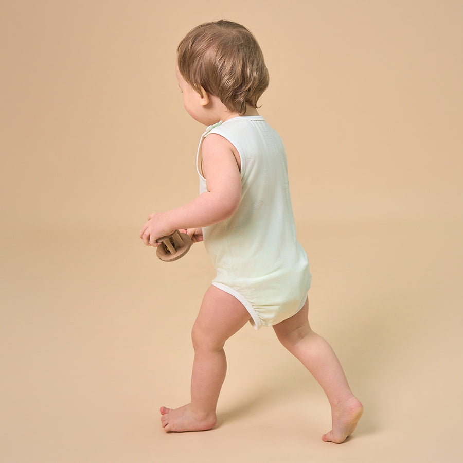 Silky Soft TENCEL Modal Jacquard Tank Bodysuit - Green Panda - back view