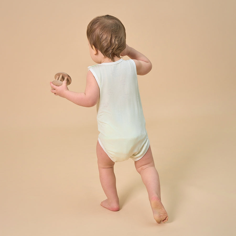 Silky Soft TENCEL Modal Jacquard Tank Bodysuit - Green Panda - detail view