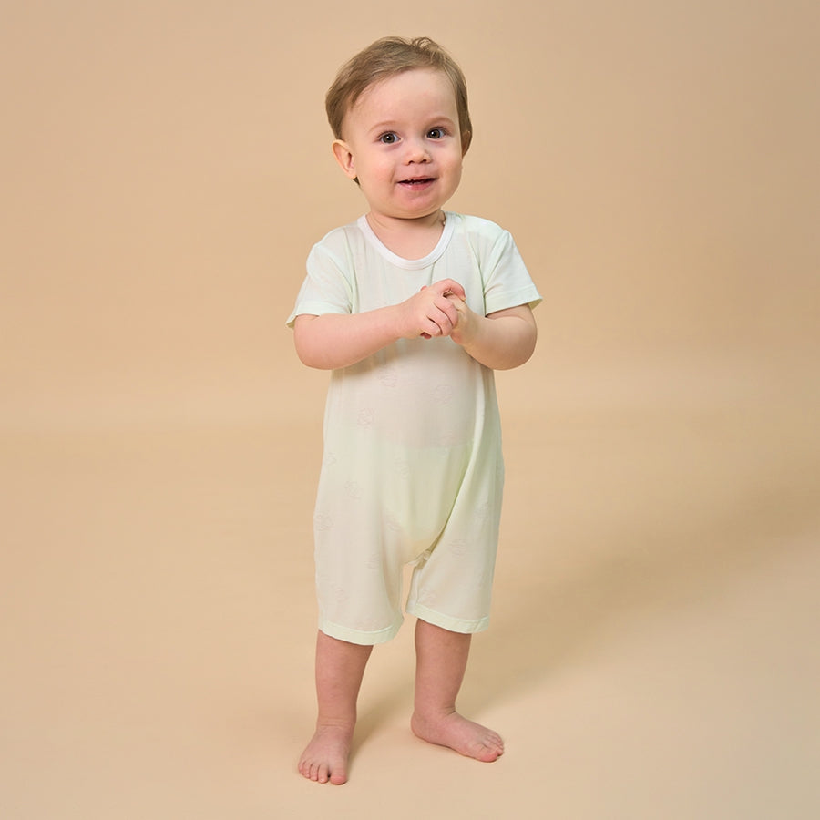 Little Plant Silky Soft TENCEL Modal Lightweight Jacquard Romper - Green Panda - back view
