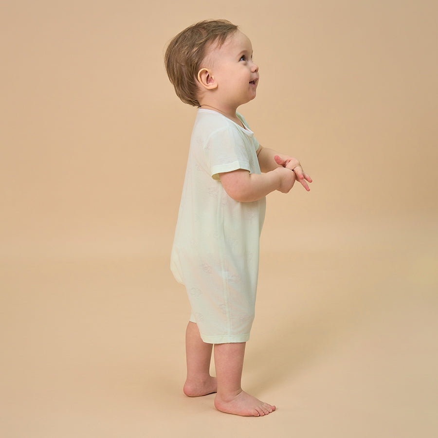 Little Plant Silky Soft TENCEL Modal Lightweight Jacquard Romper - Green Panda - detail view