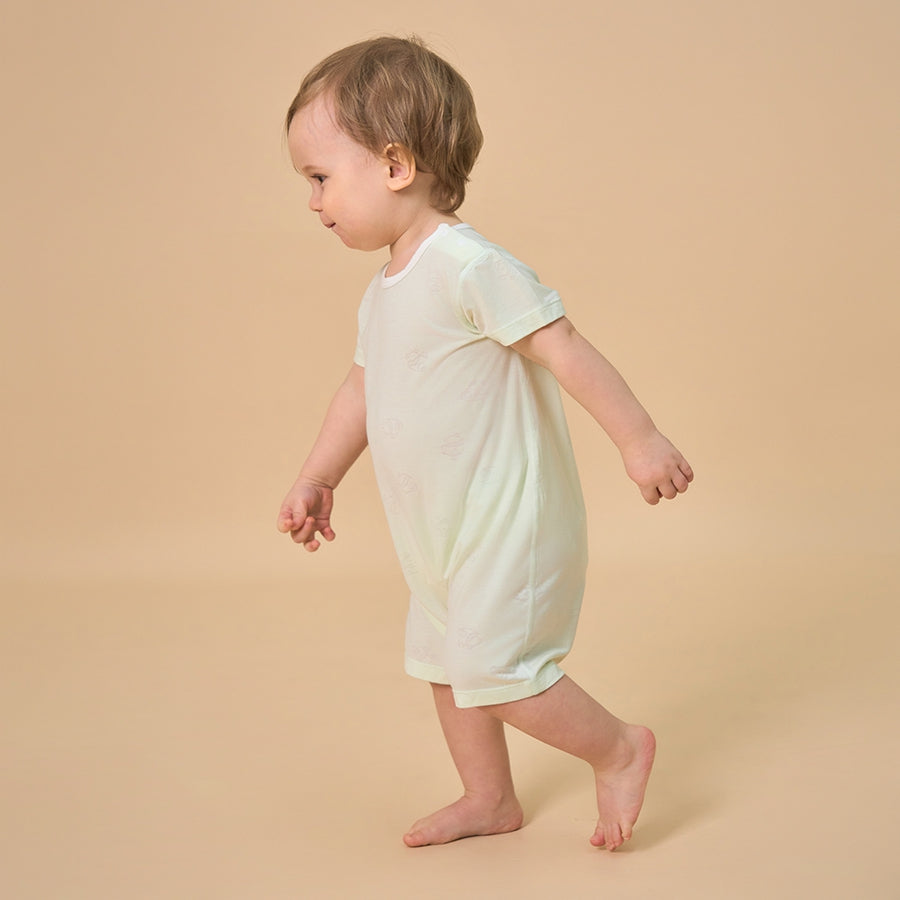 Little Plant Silky Soft TENCEL Modal Lightweight Jacquard Romper - Green Panda - close-up view