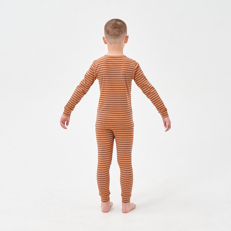 Boys' Super Soft TENCEL Lyocell & Pima Cotton Pajama - Brown Striped - close-up view