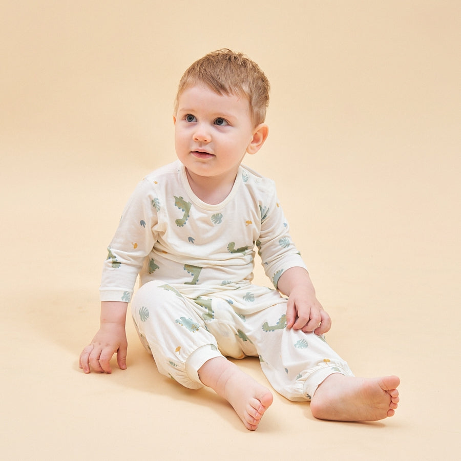 Silky Soft TENCEL Modal Long Sleeve Tee - Dinosaur - close-up view