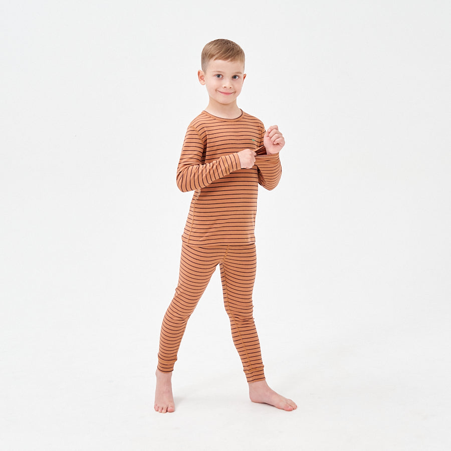 Boys' Super Soft TENCEL Lyocell & Pima Cotton Pajama - Brown Striped - back view