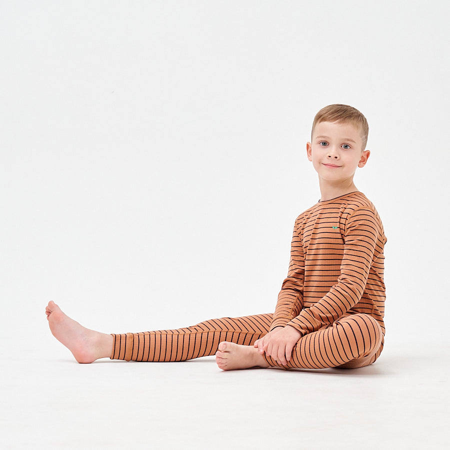 Boys' Super Soft TENCEL Lyocell & Pima Cotton Pajama - Brown Striped - lifestyle view