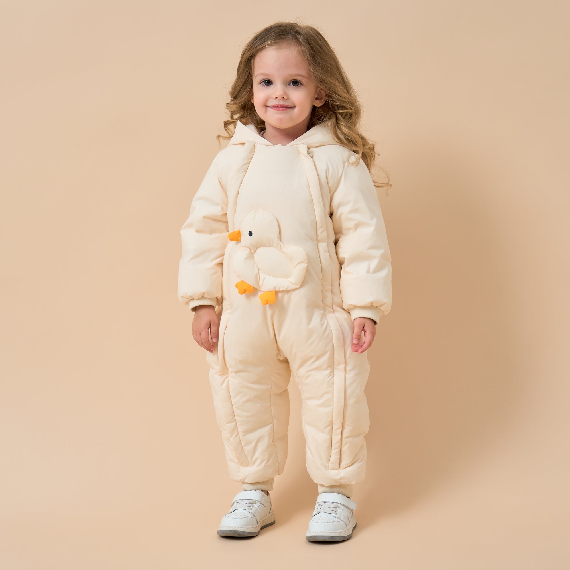 Premium White Muscovy Duck Down Dual Zipper Snowsuit- White Duckling - back view