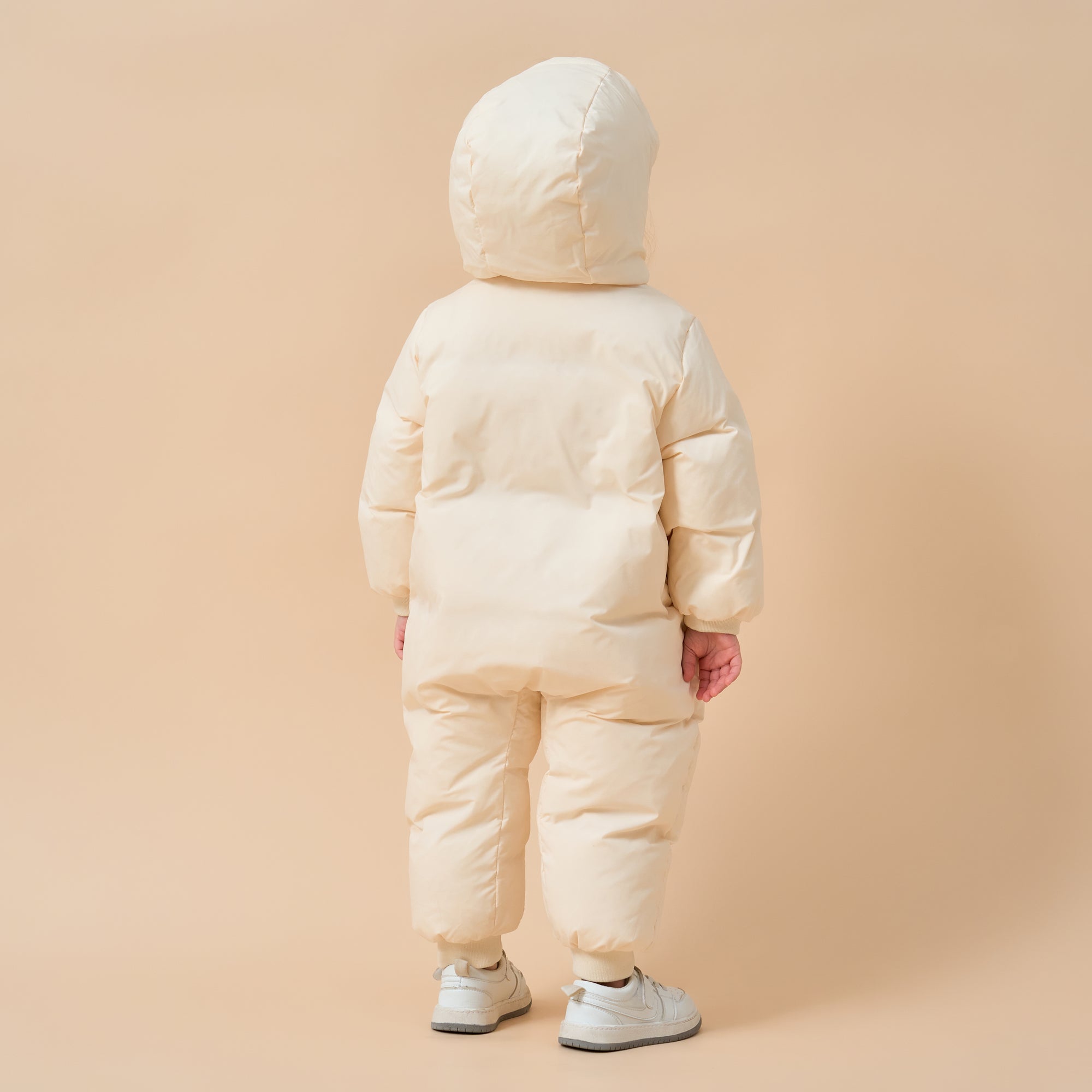 Premium White Muscovy Duck Down Dual Zipper Snowsuit- White Duckling - close-up view