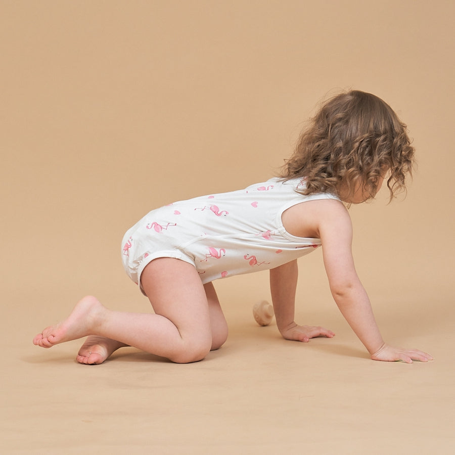 Baby Modal Tank Bodysuit Soft Summer Romper - Flamingo - close-up view